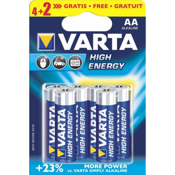 4x Piles AA Varta High Energy Lr6 Bp4 + 2 Piles Offertes Tunisie