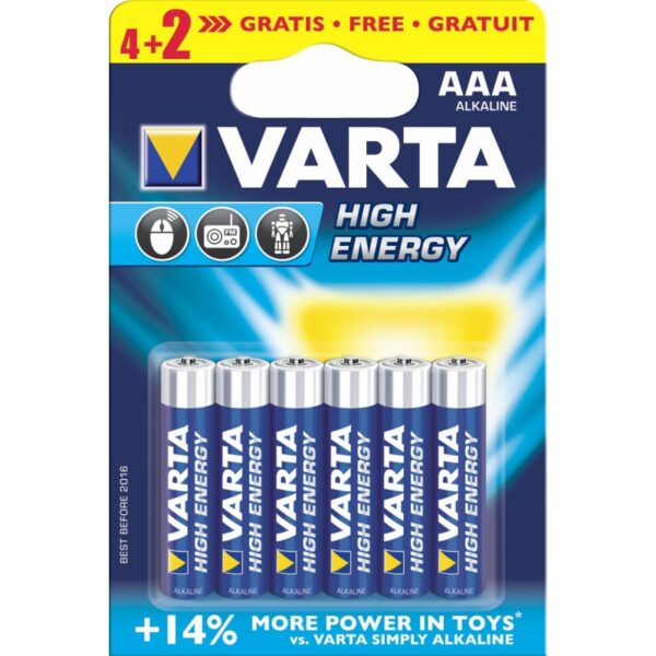 4x Piles AAA Varta High Energy Lr03 Bp4 + 2 Piles Offertes Tunisie