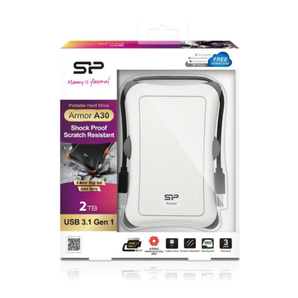 Disque Dur Externe Antichoc Silicon Power Armor 2 To – A30 – Blanc Tunisie