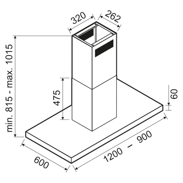 Hotte Centrale Focus QUADRA.1120 120 cm Inox + Vitro Noir Tunisie