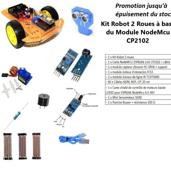 Kit Robot 2 Roues Suiver de ligne à base du Module ESP8266 NodeMcu CP2102 Tunisie