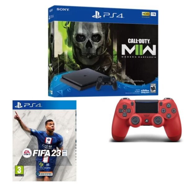 Playstation PS4 1To  + Call Of Dutty Modern Warfare II Bundle + Manette PS4 Rouge +  Jeux FIFA 23  ps4 Tunisie