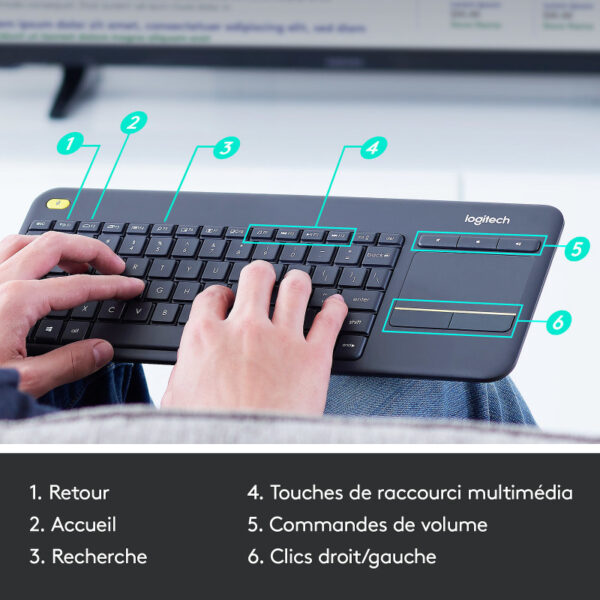 Clavier Sans Fil Logitech Wireless Touch Keyboard K400 Plus -Noir- 007129 Tunisie