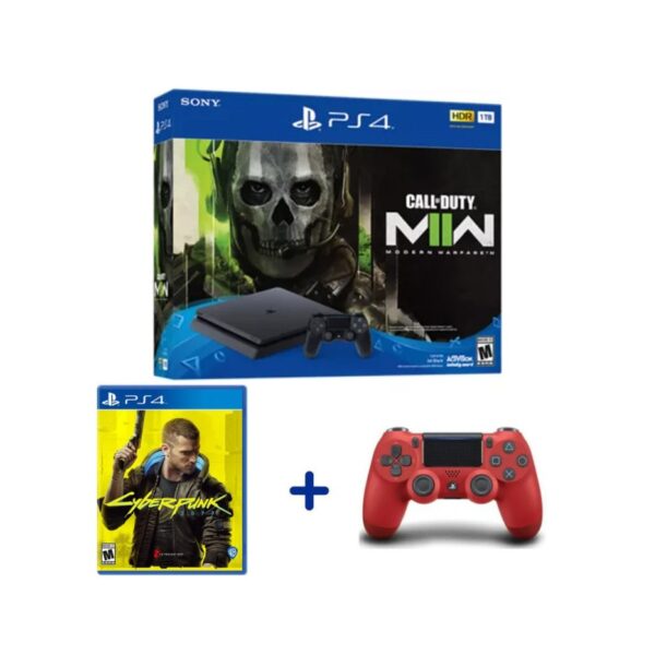 Playstation PS4 1To  + Call Of Dutty Modern Warfare II Bundle + Manette PS4 Rouge +  Jeux Cyber Punk Tunisie