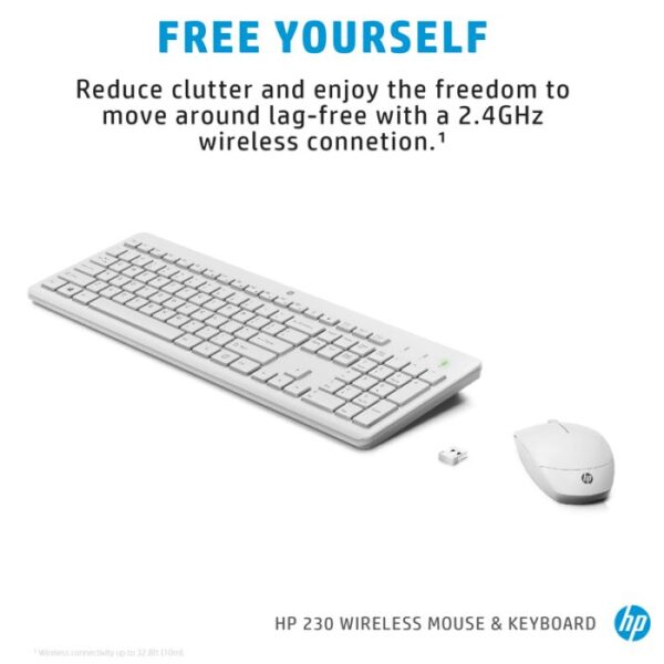 Ensemble Clavier + Souris Sans Fil Hp 230 Azerty – BLANC – 3L1F0AA Tunisie