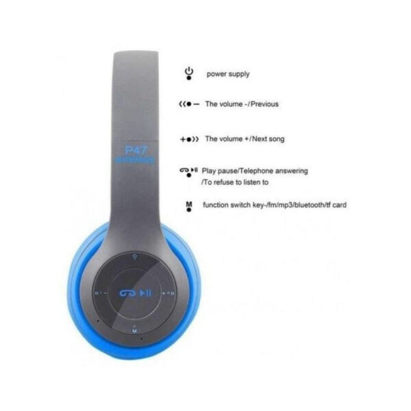 Casque Stéréo MP3 Sans Fil P47 Bluetooth – Bleu – P47-BLEU Tunisie