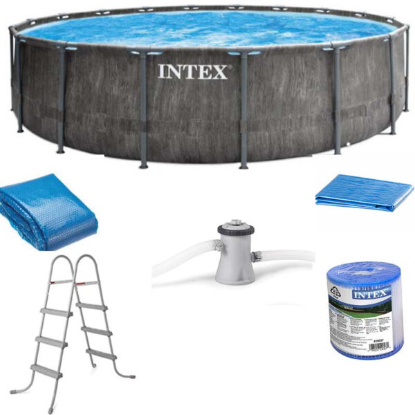 Piscine Tubulaire Intex Baltik 26744 Ronde 5.49 X 1.22 M – Gris -26744 Tunisie