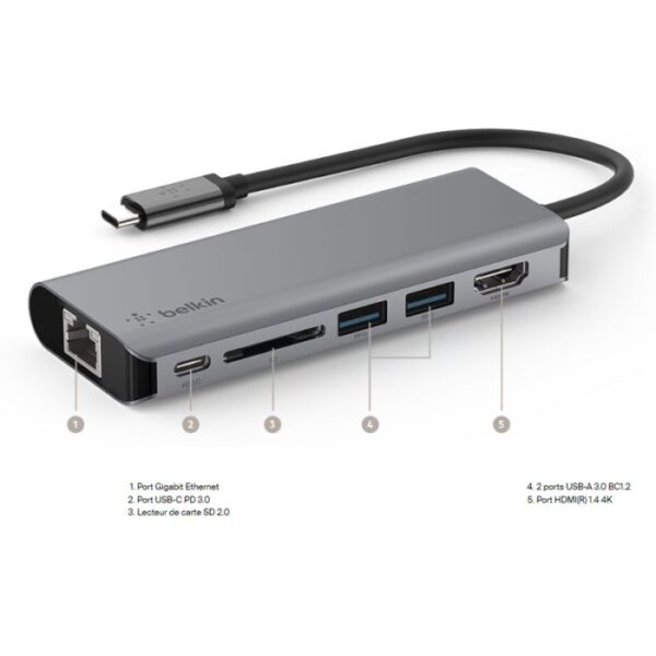 Adaptateur Belkin Multiport Usb-c 6-en-1 – Silver – Avc008btsgy Tunisie