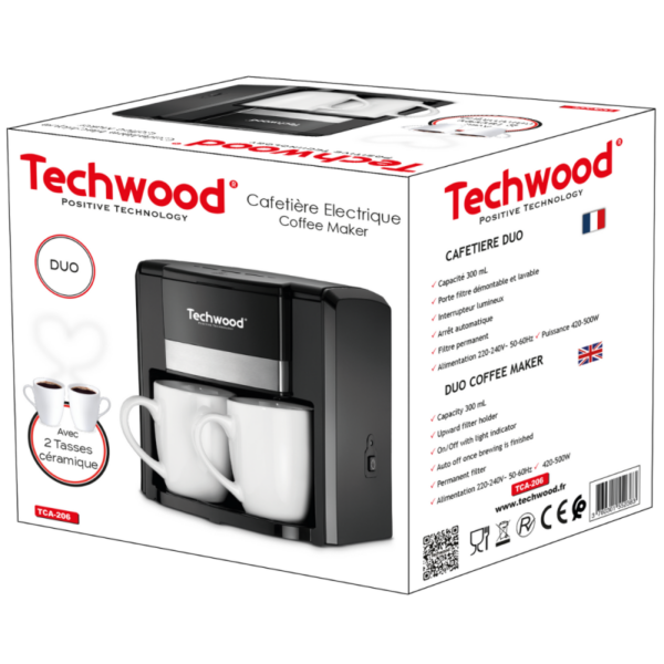 Cafetière 2 Tasses Duo Techwood TCA-206 500 W Noir Tunisie