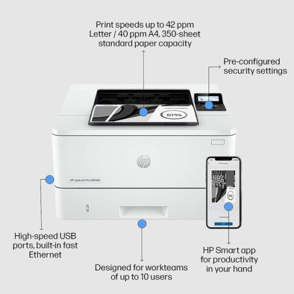 Imprimante Hp Laserjet Pro 4003dn Réseau Monochrome – 2Z609A Tunisie