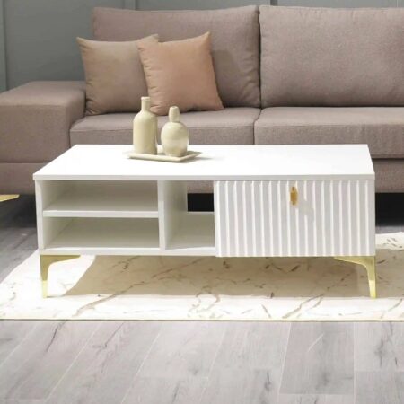 Table Basse Lotus Sotufab Avec Socle Doré – Blanc & Doré – TB013BC/DR Tunisie