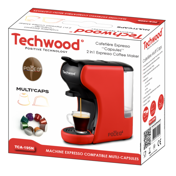 Machine à Café Expresso 2 en 1 Techwood TCA-195N Rouge Tunisie