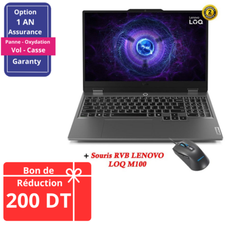 Pc Portable Gamer Lenovo LOQ 15IAX9 i5 12ème Gén 24Go 512Go SSD RTX3050 6G - Luna Grey