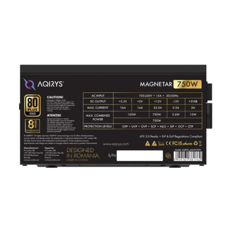 Bloc d’alimentation Gamer AQIRYS MAGNETAR 750W – Noir Tunisie