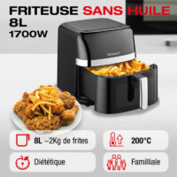 Friteuse Sans Huile Techwood 8 L 1700 W TFR-806SHD Noir Tunisie