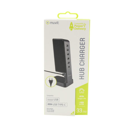 Hub De Charge MUVIT 5 USB + 1 Type-C Pd 30 Watts Gris – MUACC0210 Tunisie