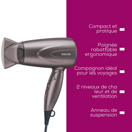 Sèche-Cheveux Compact et Pliable Beurer HC17 Gris Satin Tunisie