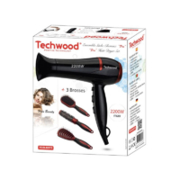 Sèche Cheveux Pro Techwood + 3 Brosses TCO-6075 2200 W Noir Tunisie