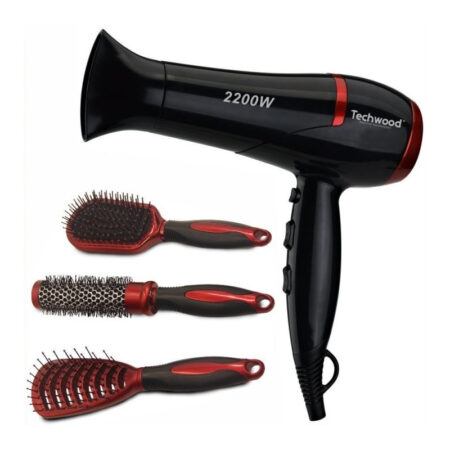 Sèche Cheveux Pro Techwood + 3 Brosses TCO-6075 2200 W Noir Tunisie