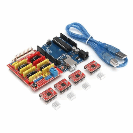 Kit complet carte d’extension CNC Shield V3.0 + Arduino uno + 4 x A4988 avec dissipateur thermique Tunisie