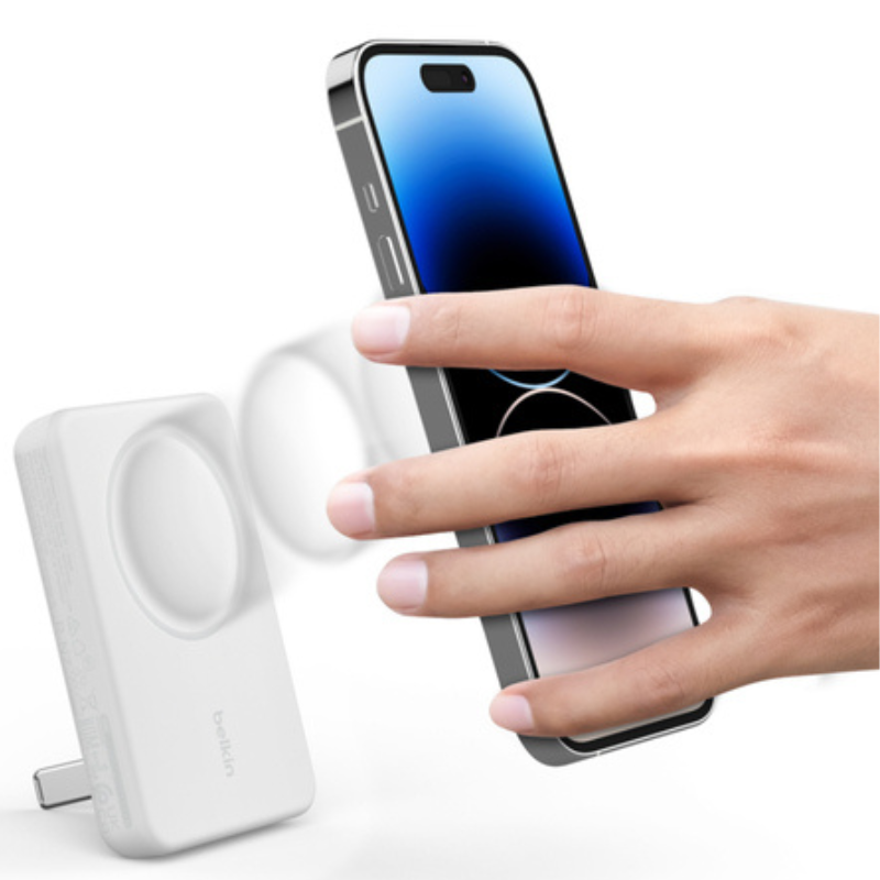 Power Bank BELKIN Boost Charge Magsafe 5000MAH + Support – Blanc -BPD004BTWT Power Bank BELKIN Boost Charge Magsafe 5000MAH + Support – Blanc -BPD004BTWT Tunisie