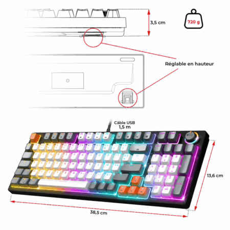 Clavier Mécanique SPIRIT OF GAMER XPERT K350MECA TKL RGB Blanc – CLA-XK350WT Tunisie