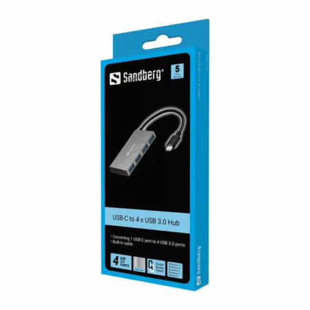 Hub Sandberg Usb-c To 4 Ports Usb 3.0 – Gris – 136-20 Tunisie