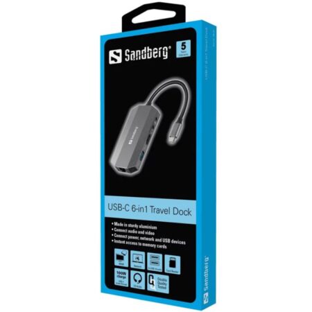 Station D&rsquo;accueil Sandberg Dock Usb-c 6 In 1- Gris -136-33 Tunisie