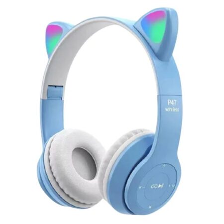 Casque Sans Fil P47M cat – Bleu Ciel -P47M-CAT-BL Tunisie