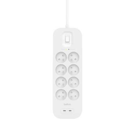 Multiprise Belkin avec ports USB-C (8 prises, 2 ports USB-C) – Blanc – SRB004VF2M Tunisie