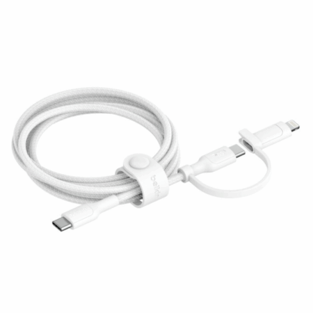 Câble de Charge Belkin 2-en-1 BoostCharge Pro avec connecteurs USB-C et Lightning – Blanc – CAC003hq1.5MWH Tunisie