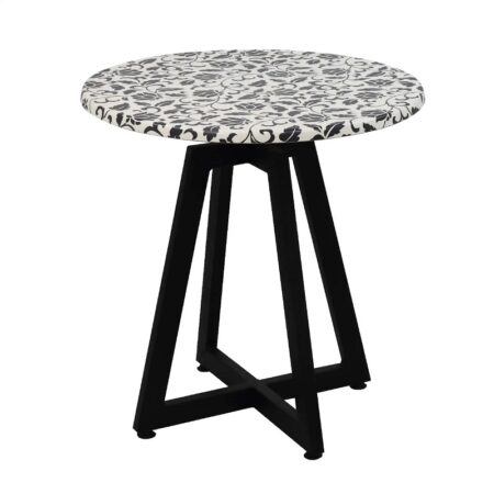 Table Bistrot Mega D70 Cm Werzalit Socle Métallique Sotufab – Blanc Fleur Noir – TBIS136 Tunisie