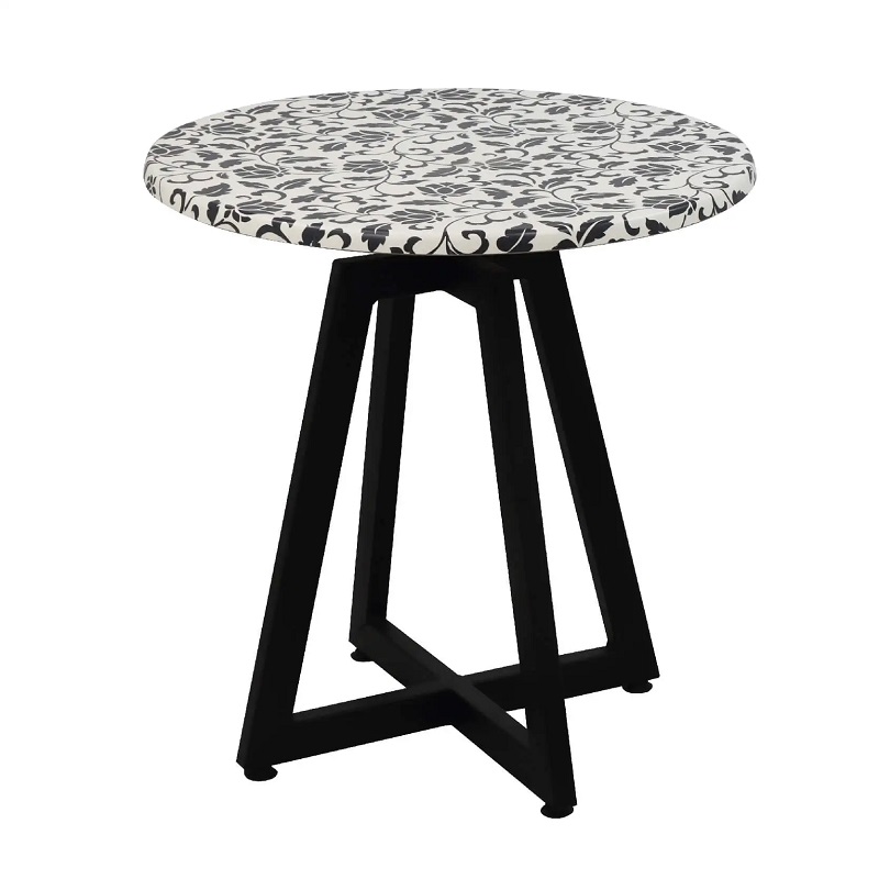 Table Bistrot Mega D70 Cm Werzalit Socle Métallique Sotufab – Blanc Fleur Noir – TBIS136