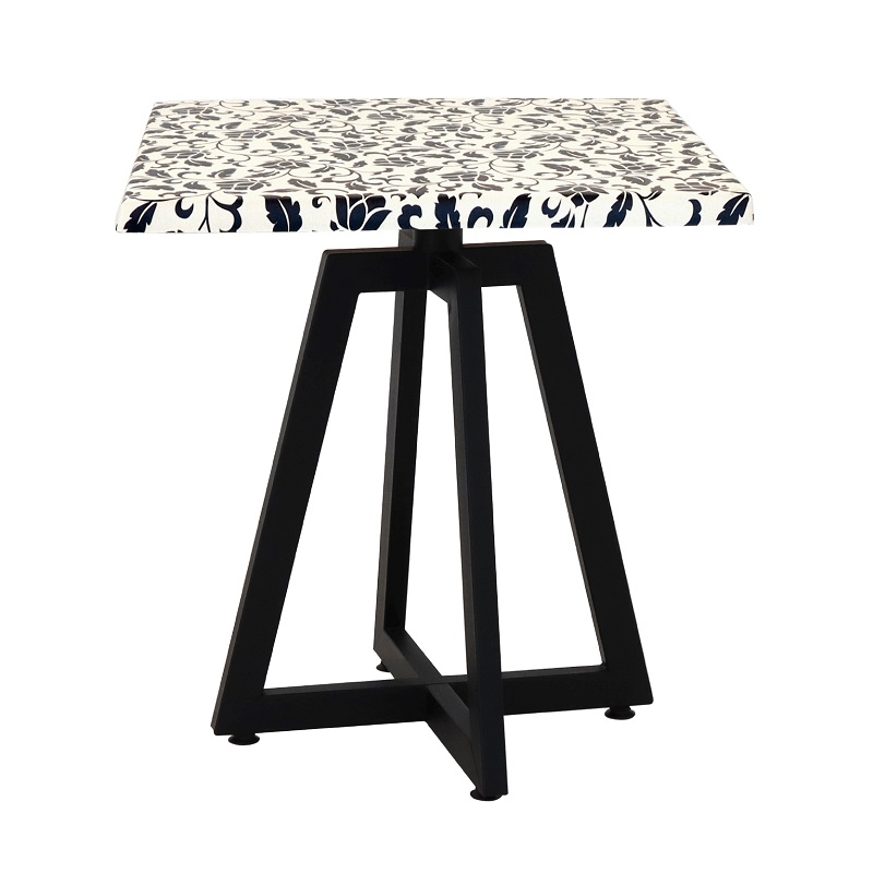 Table Bistrot Mega 70×70 Cm Werzalit Socle Métallique Sotufab – Blanc Fleur Noir – TBIS135