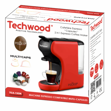 Machine à Café Expresso 2 en 1 Techwood TCA-195N Rouge Tunisie