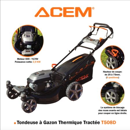 Tondeuse à gazon à essence ACEM Tractée T508D 2.9kW 50.8CM Tunisie