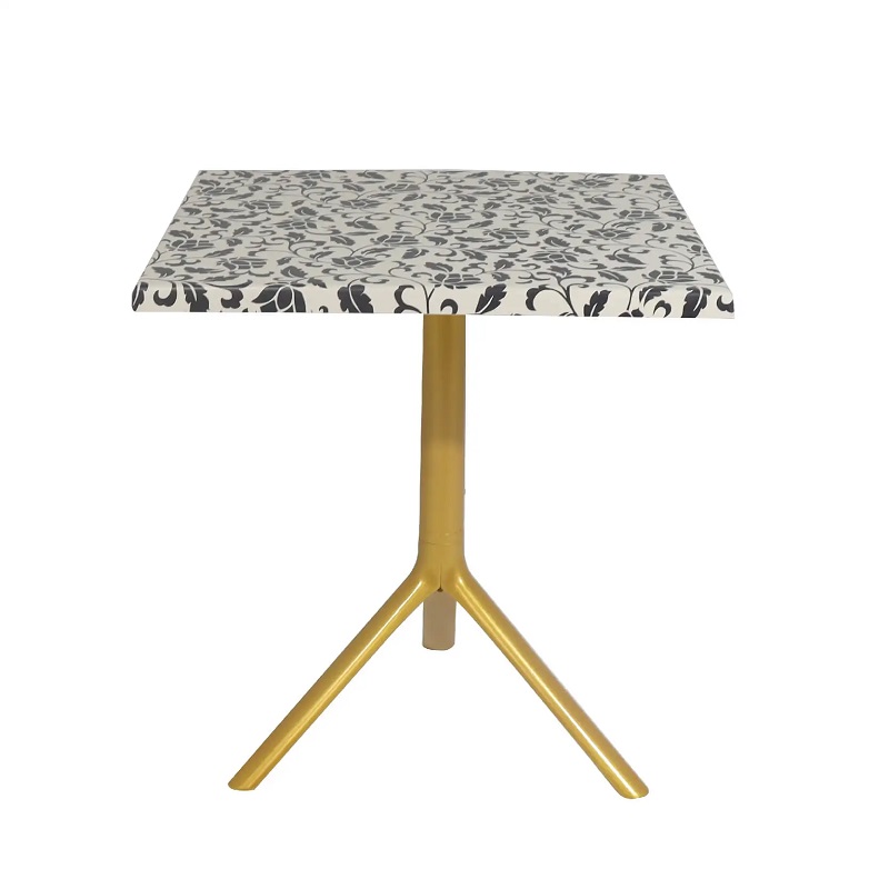 Table Bistrot Noa 3 Pieds 70×70 Cm Werzalit Socle Peinture Doré Sotufab – Blanc Fleur Noir – TBIS144DR