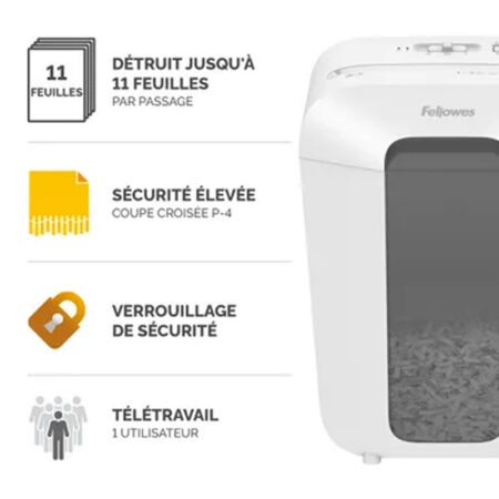 Destructeur Documents Fellowes LX-70 Coupe Croisée – Blanc – FEL-DEST40 Tunisie