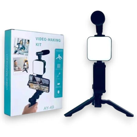 Kit de Vlog 4en1 Microphone , Lumière , Support Téléphone Sur Un Trépied – Noir- AY-49 Tunisie