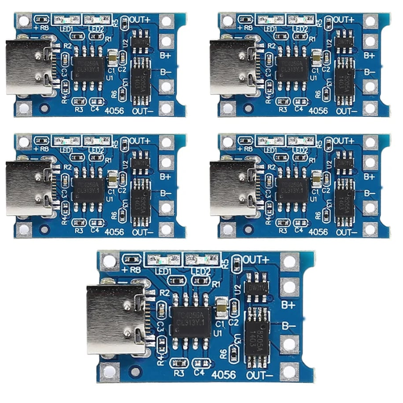 Lot de 5 Module chargeur de Batterie 18650 TP4056 5V Type C Micro USB 1A double sortie