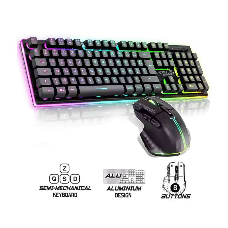 Gaming Sans fil Spirit Of Gamer clavier semi mécanique + souris ULT600 RGB -Noir-CLS-MK600S-BK