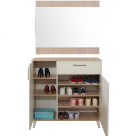 Porte Chaussures Sotufab Diva Avec Miroir – Chêne Brut & Blanc – PC36CB/BC00 Tunisie