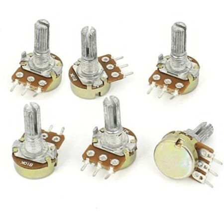 Lot de 6 Potentiomètres en carbone pour CI, Tol 20%, P 0.25w, 250v au choix (1KΩ, 5KΩ; 10KΩ; 100KΩ; 250KΩ,1MΩ) Tunisie