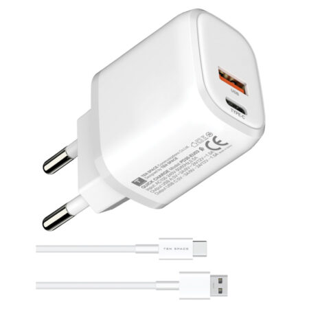 Chargeur Rapide Ten Space USB-A +Type-C 20W Blanc – TS-CH0341 Tunisie