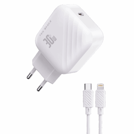 Chargeur Ten Space Type-C vers Lightning QC4 + PD30W Blanc – TS-CH0631-L Tunisie