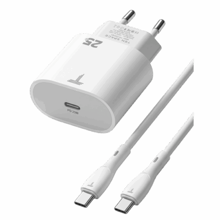 Chargeur rapide Ten Space 25W USB TYPE C-TYPE C PD3.0 Blanc – TS-CH0121-C Tunisie
