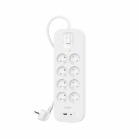 Multiprise Belkin avec ports USB-C et USB-A (8 prises, 1 port USB-C et 1 port USB-A) – Blanc – SRB003VF2M-V2 Tunisie