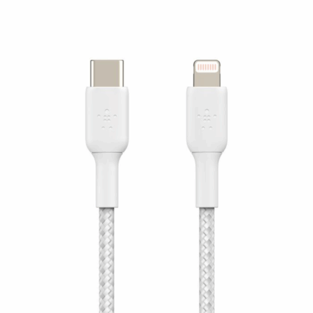 Câble Belkin Tressé USB-C vers Lightning 1 M – Blanc – CAA004bt1MWH Tunisie