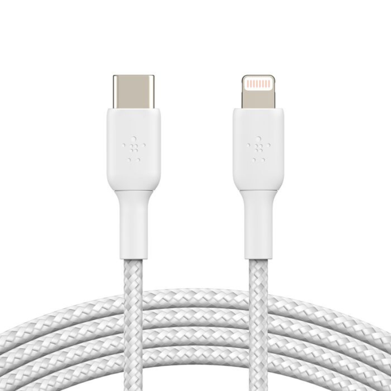 Câble Belkin Tressé USB-C vers Lightning 1 M – Blanc – CAA004bt1MWH