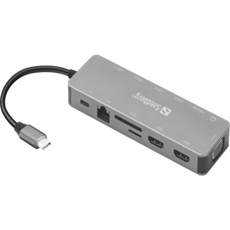 Station d&rsquo;accueil SANDBERG Dock TRAVEL USB-C 13 en 1 Gris – 136-45 Tunisie